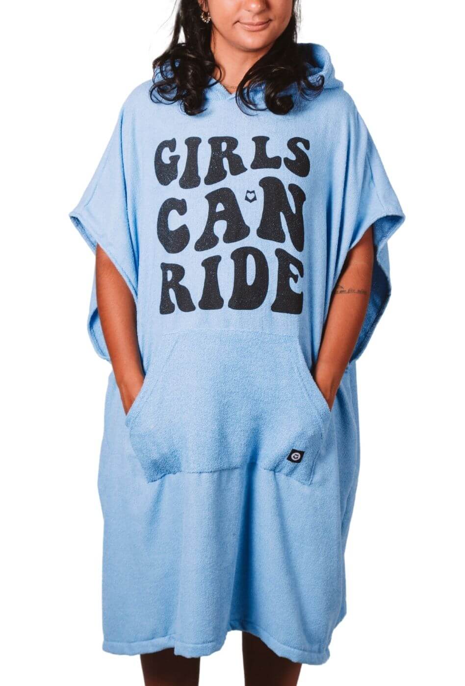 Poncho atoalhado de surf - Girls can ride Azul | Roupão de surfista