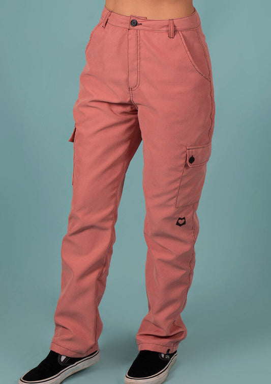 Calça cargo rosa cintura alta sarja - Loveboard